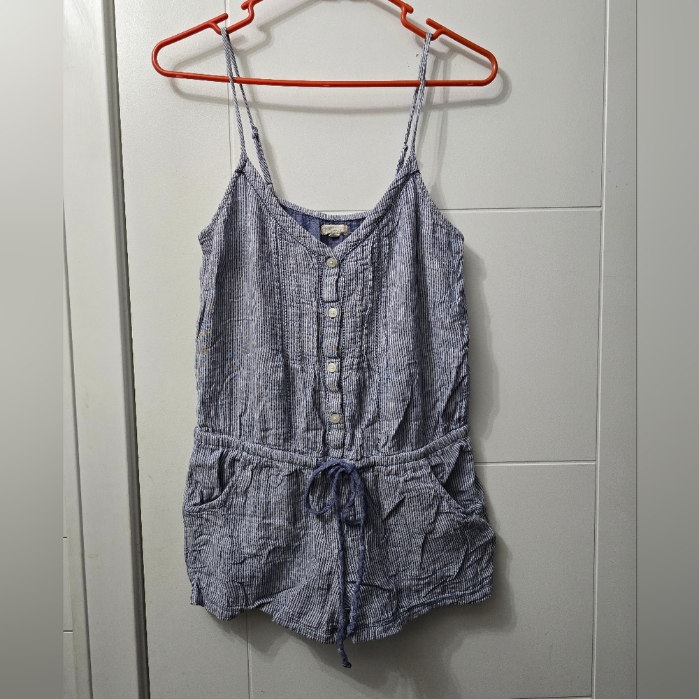 Aerie White/blue Stripped Romper Sz S